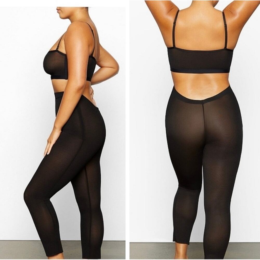 Skims Sheer Sculpt Low Back Cropped Leggings Stretch Onyx Size XL NWT